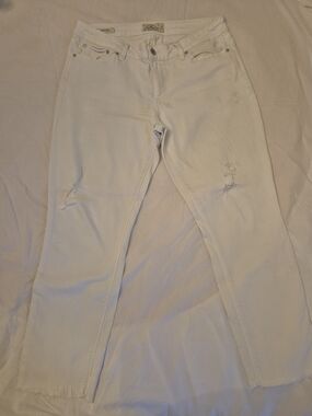 White Distressed Straight-Leg Capri Jeans